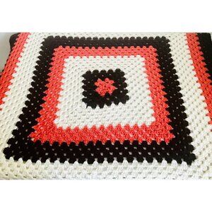 Handknit Blanket Afghan Granny Square Orange Brown Fall Colors 36 X 37 Vintage